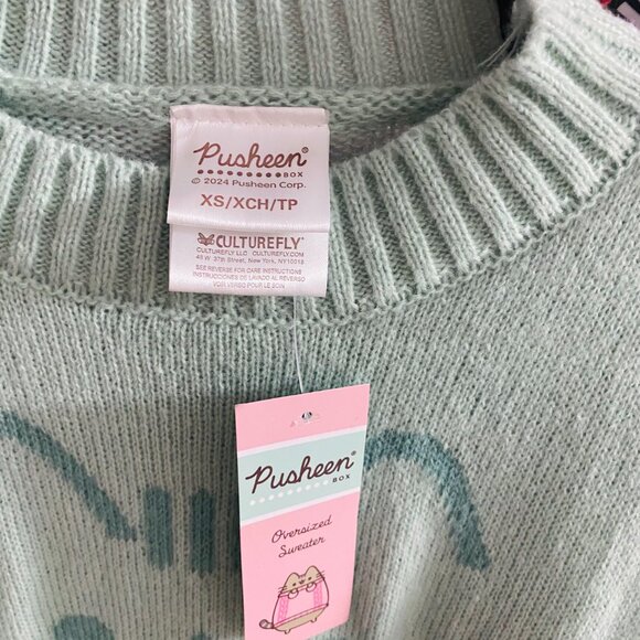 ♡SOLD♡ Pusheen Box winter 2024 exclusive mint green sweater oversized xs - Picture 6 of 12